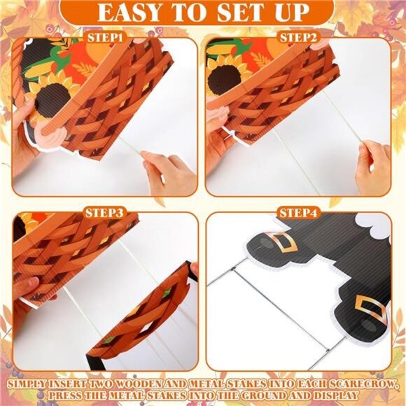 4 Pieces Fall Outdoor Decorations Yard Stake Thanksgiving Pumpkins - Picture 4 of 7